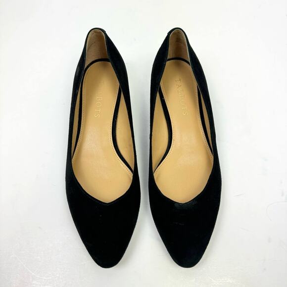 Talbots | Edison 6M Black Suede Leather Pointed Toe Embellished Fancy Heel Flats - Picture 2 of 13